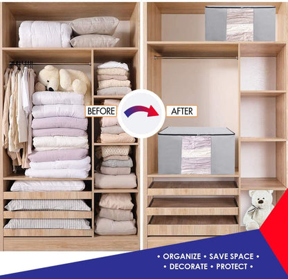 Cube Vacuum Storage Bags, Space Saver Bags, Premium Totes with Cubic Vacuum Compression Seal Bags for Clothing & Bedding. Jumbo Organizer for Storing Clothes, Comforters, Blankets, Pillows & More!