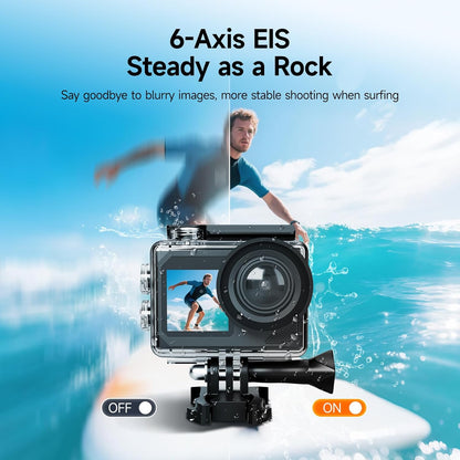 SVBONY SVGo2 Action Camera 4K30FPS 50MP, 5X Zoom Touch Screen Sports Camera, Waterproof Cameras,6-Axis EIS with Floating Selfie Stick, Wired Microphone, 2 Batteries, for Sports Vlog