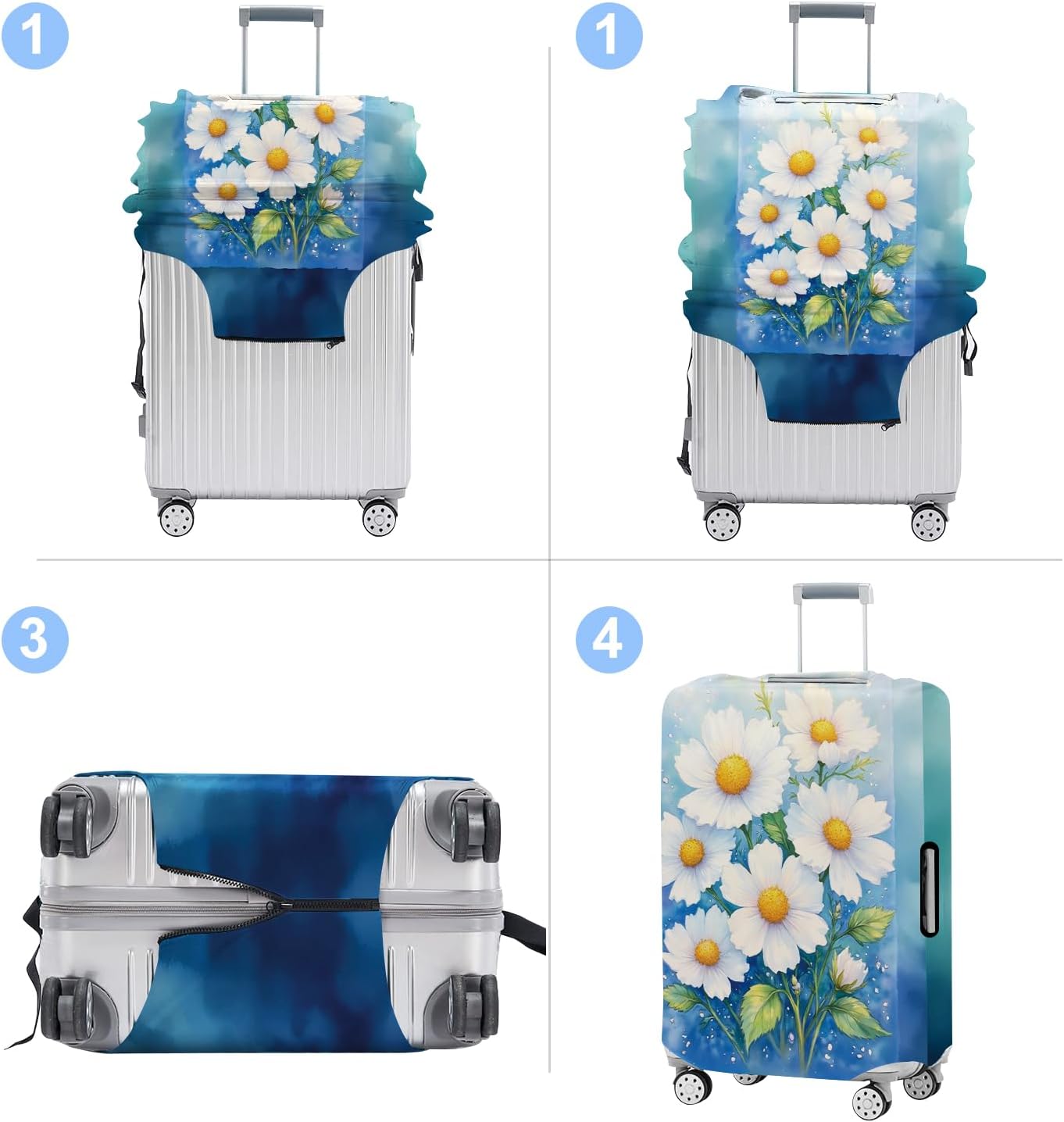 Luggage Cover Washable Suitcase Protector Anti-Scratch,Stretchable Fit for 20-34Inch Luggage Durable Travel Bag Cover with Zipper Closure (Flower-2, S(fits 20-22inch suitcase))