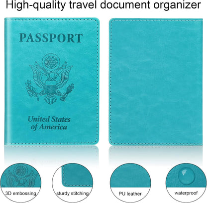 Turquoise & Pink Passport Holder, Cruise Essentials Passport Wallet Cover Case for Family Women Men, Travel Must Haves Passports Book Protector