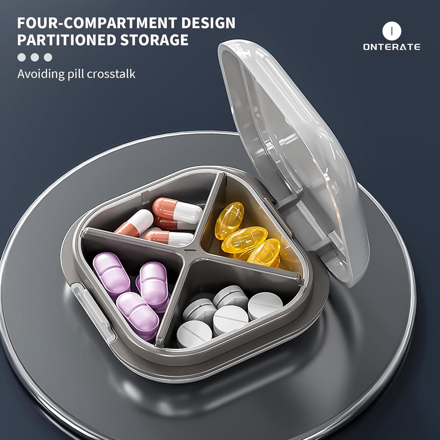 Small Pill Case, Travel Pill Box, Portable Pill Organizer, Pill Container for Pocket 4 Compartments, Daily Compact Travel Medicine Holder for Vitamins Medication (Blue)
