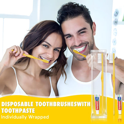 HOFASON Disposable Toothbrushes with Toothpaste Pack of 1000, Yellow Hollow Travel Toothbrush Set with 5g Toothpaste Individually Wrapped Toothpaste Bulk for Homeless, Nursing Home, Shelter, Hotel