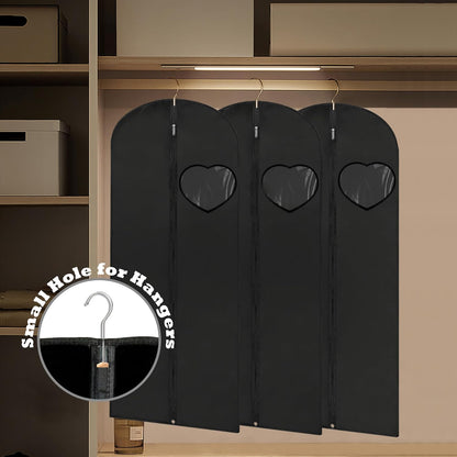 Dress Bags for Gowns Long, 60'' Garment Bags for Hanging Clothes, Suit Bag Cover for Storage and Travel, with Clear Heart Window, 2 Pack (Black)
