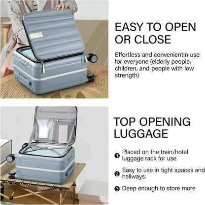 Hanke 16 Inch Underseat Carry On Suitcases with Wheels,Lightweight Hard Shell Carry on Luggage for Weekender,Top Opening Small Suitcase,Travel Luggage for Womem Men,Grey