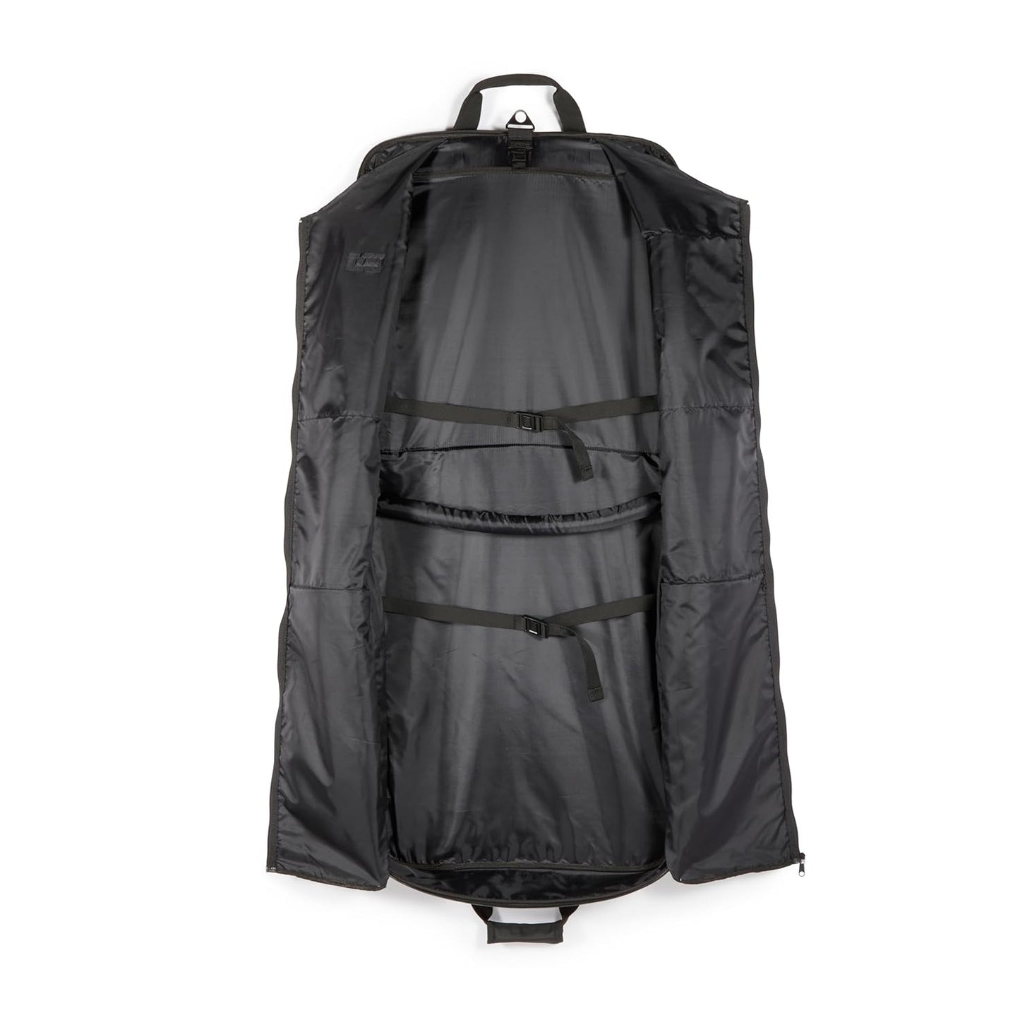 Amazon Basics 46" Premium Garment Bag for Travel, Suit Bag with Shoulder Strap for Suits and Dresses, 1680D Polyester Fabric, Exterior/Interior Pockets, Leather-reinforced Corners, Trifold, Black