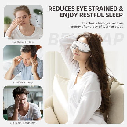 Eye Massager with Heat, Music, Compression, Adjustable Sleep Mask Massage Holiday Birthday Gifts for Women Men, Eye Massager for Migraine Reduce Stye Eye, Eye Strain Relief, Improve Sleep