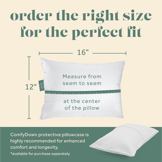 Goose Down Travel Pillow - Filled with 800 Fill Power European Goose Down, Egyptian 300 Thread Count 100% Cotton Cover for Plane car & Home - Made in USA (12x16)