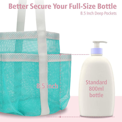 F-color Mesh Shower Caddy Portable, Large Capacity Shower Bag Basket Tote for College Dorm Room Toiletry Gym Rv Essentials, Bathroom with S Hook, Mint Green