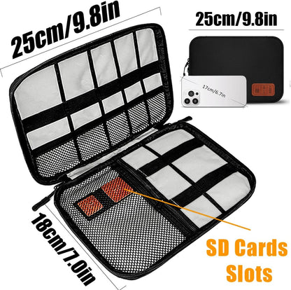 Travel Cable Organizer Pouch Electronic Accessories,Travel Essentials,Cord Organizer Storage Bag For Cord, Charger, Phone, Earphone,SD Card,Black