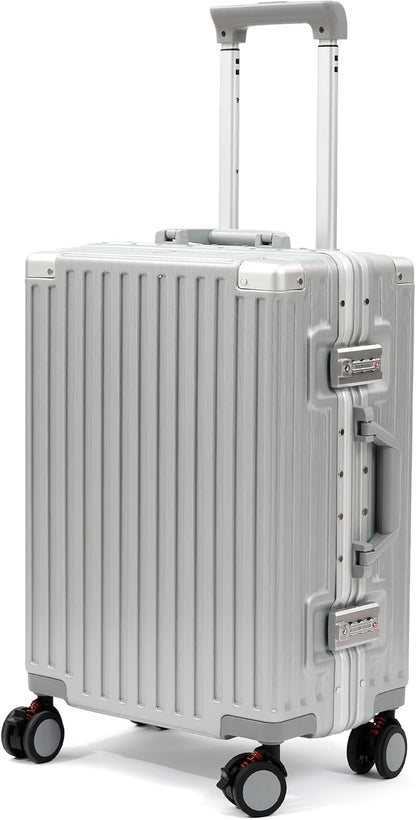 26 Inch Checked Luggage with Spinner Wheels, No Zipper Aluminum Frame Hard Shell Suitcases with TSA Lock, PC+ABS Lightweight Large Suitcase for Travel (Silver)