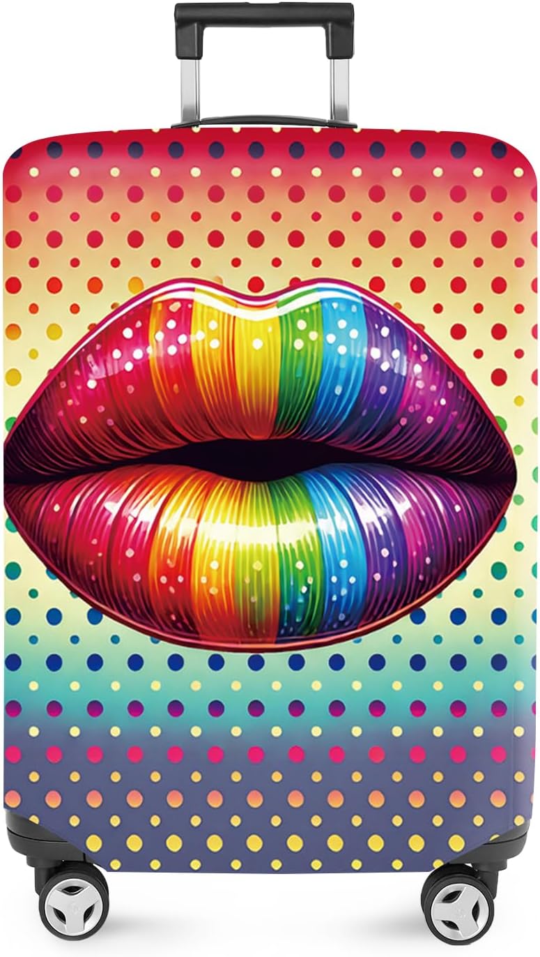 ANNA QUEEN Pop Art Rainbow Lips Luggage Cover, Colorful Suitcase Protector with Bold Lip Design, Stretchable, Washable Travel Cover for 28-30 Inch Luggage, Fun & Fashionable Style