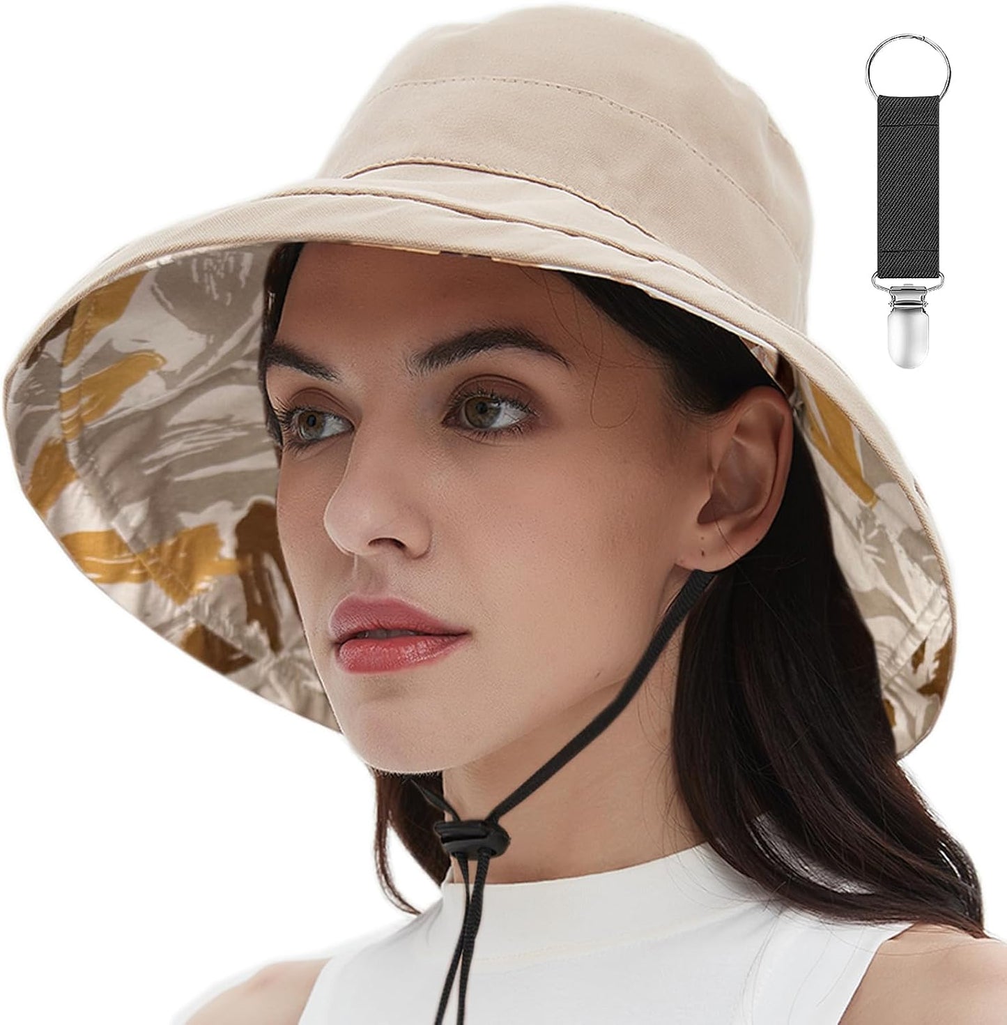 vidsel Womens Sun Hats Wide Brim Reversible Bucket Cotton Hat Packable Summer Travel Cap with Hat Clip,UV Protection