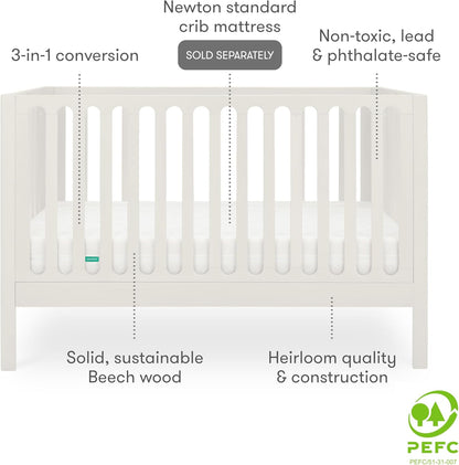 Newton Baby Galileo Standard Crib, Solid Beech Wood in Warm White Color, 3-in-1 Convertible Crib with Toddler Bed Conversion Kit, Ultra-Safe Non-Toxic Finish