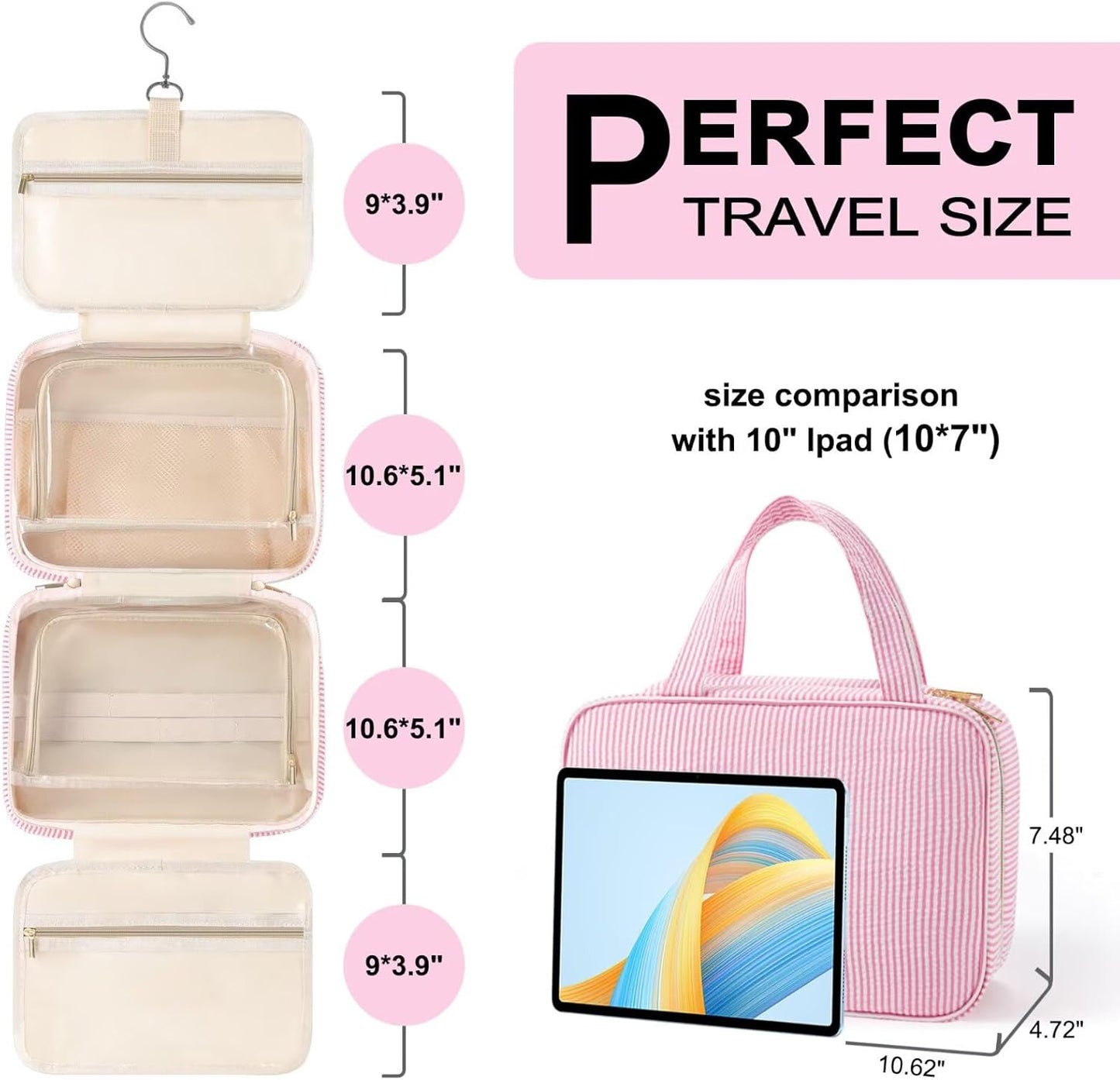 TOPEAST Hanging Toiletry Bag for Women - Travel Toiletry Bag Makeup Bag, Portable Toiletries Cosmetic Bag, Airplane Travel Essentials - Letter N, Blue