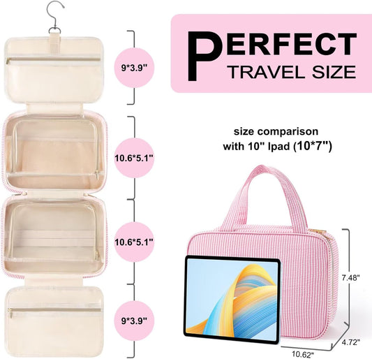 TOPEAST Travel Toiletry Bag for Women - Hanging Toiletry Bag Initial Makeup Bag, Portable Toiletries Cosmetic Bag, Airplane Travel Essentials - Letter I, Pink