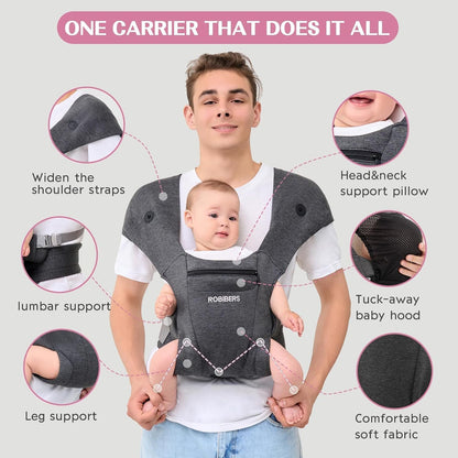 Newly Upgraded Baby Carrier Newborn to Toddler - Infant Carrier for Babies 0-36 Months, Ergonomic and Cozy Carrier with Soft Fabrics for Face-in and Face-Out Front, Dark Gray