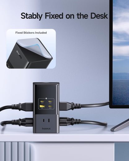 Baseus Charging Station 67W, 10-in-1 USB-C PD Fast Charging Desktop Charger with 1200J Surge Protection, 5ft Extension Cord, 6 AC, 3 USBC, 1 USBA Ports for iPhone 16/15, MacBook, Tablet, Desktop
