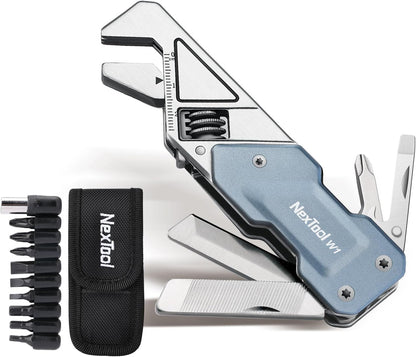 NexTool EDC Multi Tool, 6 in 1 Wrench Multitool with Knife, Flat/Phillips Screwdriver and Bottle Opener, Bike Multitool with 9 in 1 Bits Set and Nylon Pouch for Cycling Maintenancen, Household Repairs