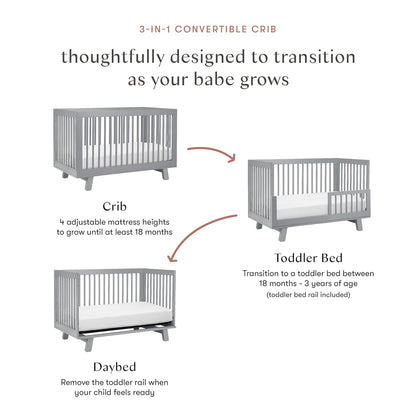 Babyletto Hudson 3-in-1 Convertible Baby Crib - GREENGUARD Gold Certified Convertible Crib to Toddler Bed & Daybed - Wooden Baby Bed with 4 Adjustable Mattress Heights - Strong & Easy Assembly - Grey