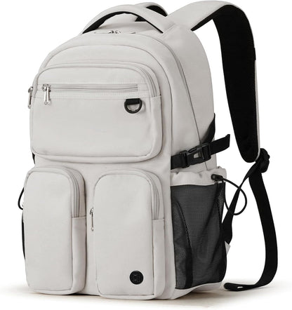mixi Travel Laptop Backpack, Lightweight Durable School Bookbag Men Woman 15.6" Computer Bag, Water Resistant Outdoor Hiking Backpacks With Multifunction Pockets, 17 Inch, Beige