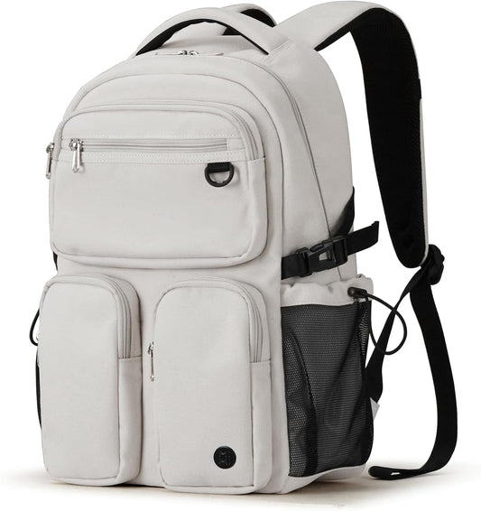 mixi Travel Laptop Backpack, Lightweight Durable School Bookbag Men Woman 15.6" Computer Bag, Water Resistant Outdoor Hiking Backpacks With Multifunction Pockets, 17 Inch, Beige