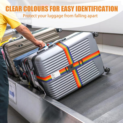 BILIONE Luggage Straps 88 inch Adjustable Suitcase Belt, Lockable Against Accidental Opening, Easy to Identify Travel Accessories, Add a Bag Connector (Vibrant Blue + Green, 4)