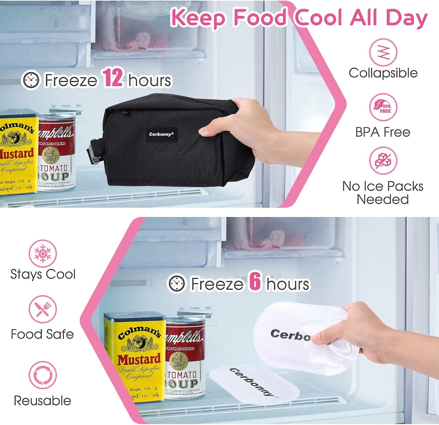 Freezable Lunch Bag,Freezable Snack Bag,Mini Cooler Bag for Travel/Work/School,Small Insulated Bag,Small Cooler Lunch Box with Ice Packs,Insulated Snack Bag,Freezable Snack Box with Handle Buckle