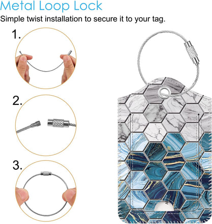 Fintie Luggage Tags, Privacy Cover ID Label with Stainless Steel Loop and Address Card for Travel Bag Suitcase, Agate Hexagons (2 Piece)