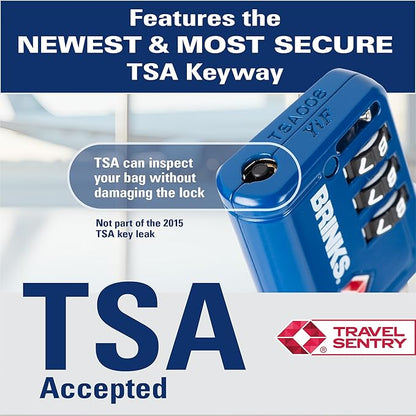 Brinks TSA Accepted Indicator Luggage Lock, Blue - Ressetable Combination, New More Secure TSA008 Key, 4 Pack