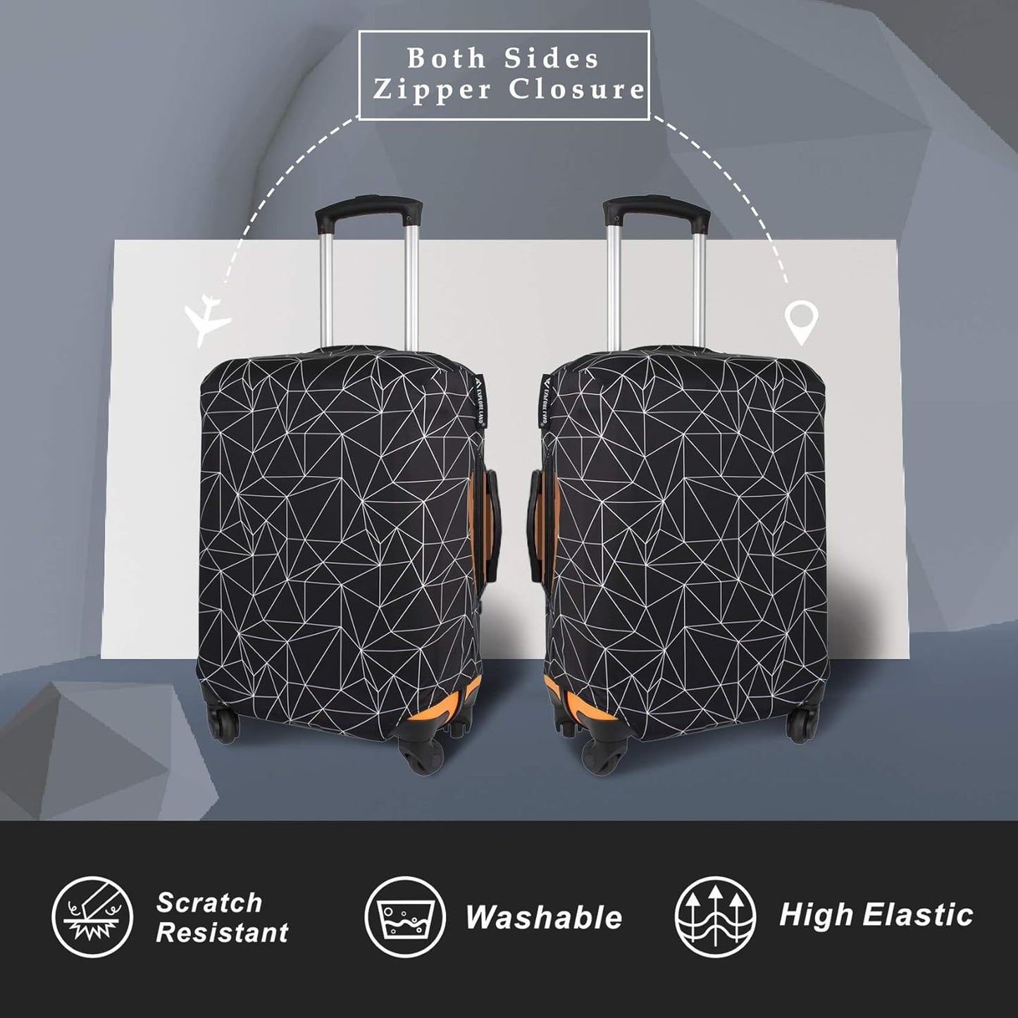 Explore Land Travel Luggage Cover Suitcase Protector Fits 18-22 Inch Case (Black Polygonal, S)