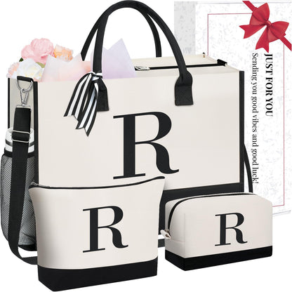 BAGAIL Initial Tote Bag, Personalized Birthday Gifts for Women, Teacher, Friends, Mom, Wedding, Monogrammed Beach Bag