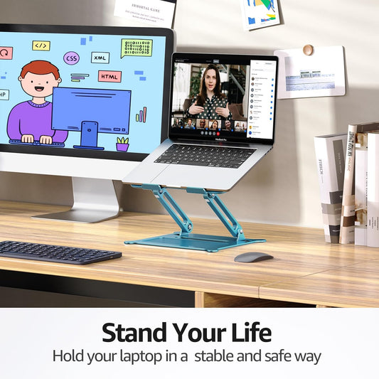 Urmust Laptop Notebook Stand Holder Adjustable Ultrabook Stand Riser Portable Compatible with MacBook Air Pro HP Dell XPS Lenovo All laptops 10-15.6"(Blue)