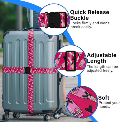 2 Pack Luggage Straps for Suitcases, Adjustable Travel Belt with Double Lock and Quick Release Buckle, Heavy Duty Nylon Bag Packing Strap, Bright Identifiers Business Travel Accessories-Pink Bottles