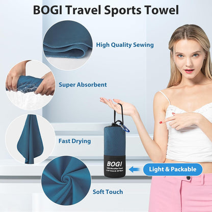 BOGI Microfiber Travel Sports Towel-Quick Dry Towel, Soft Lightweight Microfiber Camping Towel Absorbent Compact Travel Towel for Camping Gym Yoga Swimming Backpacking (XL:72''x32''+16''x16''-Nblue)