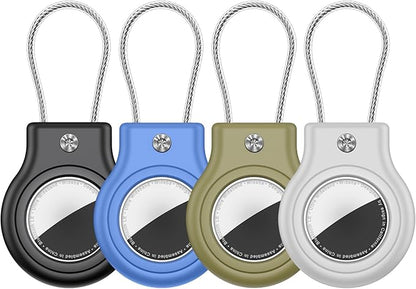 Waterproof Airtag Holder,4 Pack Airtag Case with Secure Lock,Airtags Keychain for Apple Air tags,Anti-Lost Protective Case Air tag Accessories for GPS Tracker Luggage,Bag,Key,Pet-Black/Blue/Green/Gray