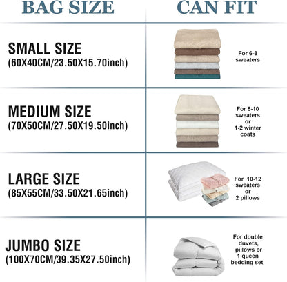 10 Pack Vacuum Storage Bags with Pump, 5 Jumbo and 5 Large Space Saver Vacuum Storage Bags, Vacuum Seal Bags for Clothing, Comfoters, Pillows, Blanket, Bedding