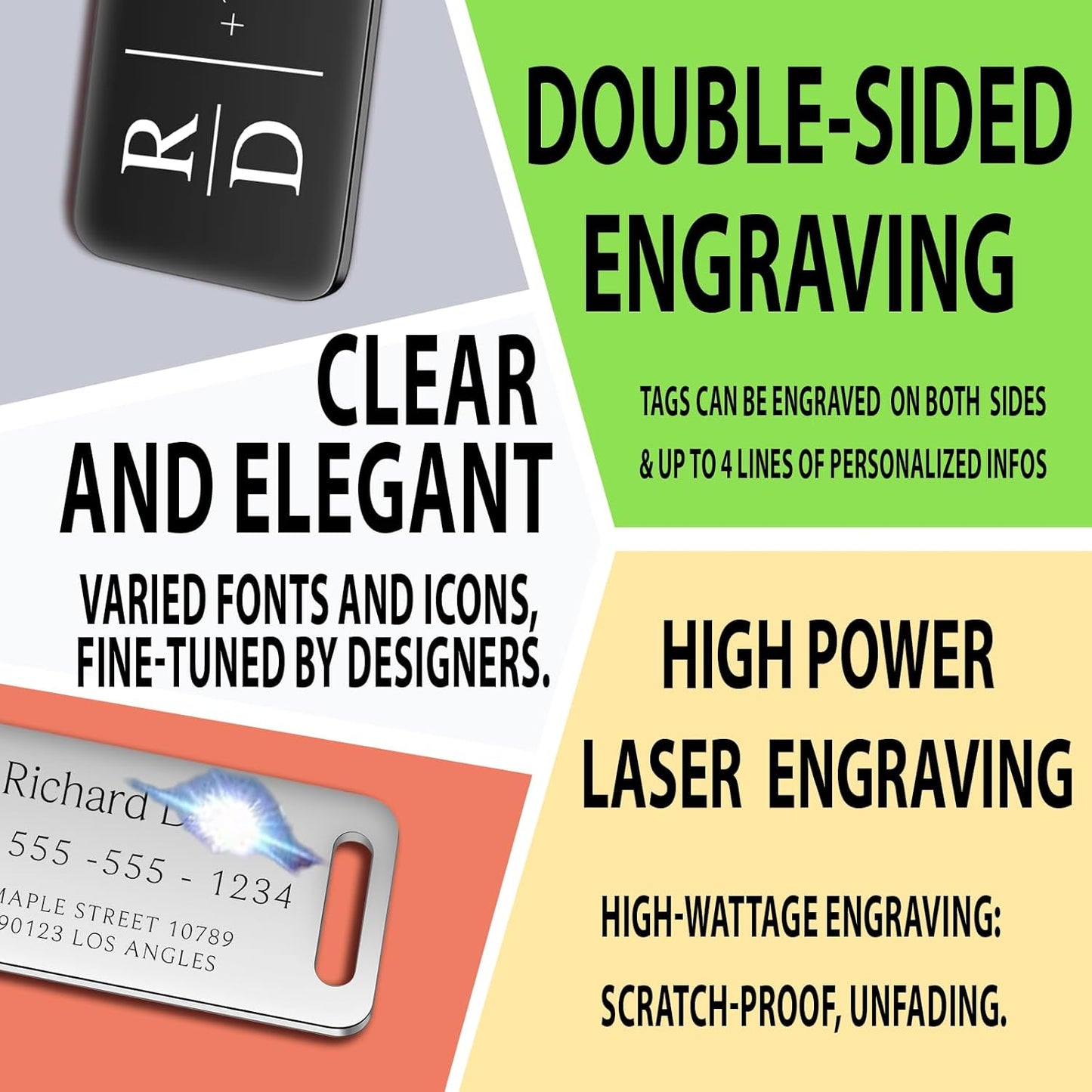 Personalized Luggage Tags for Suitcases 4 Pack - Stainless Steel Custom Luggage Tags for Backpacks & Bags, Sturdy, Waterproof & Heavy Duty (Rose Gold / 3" x 1.25")