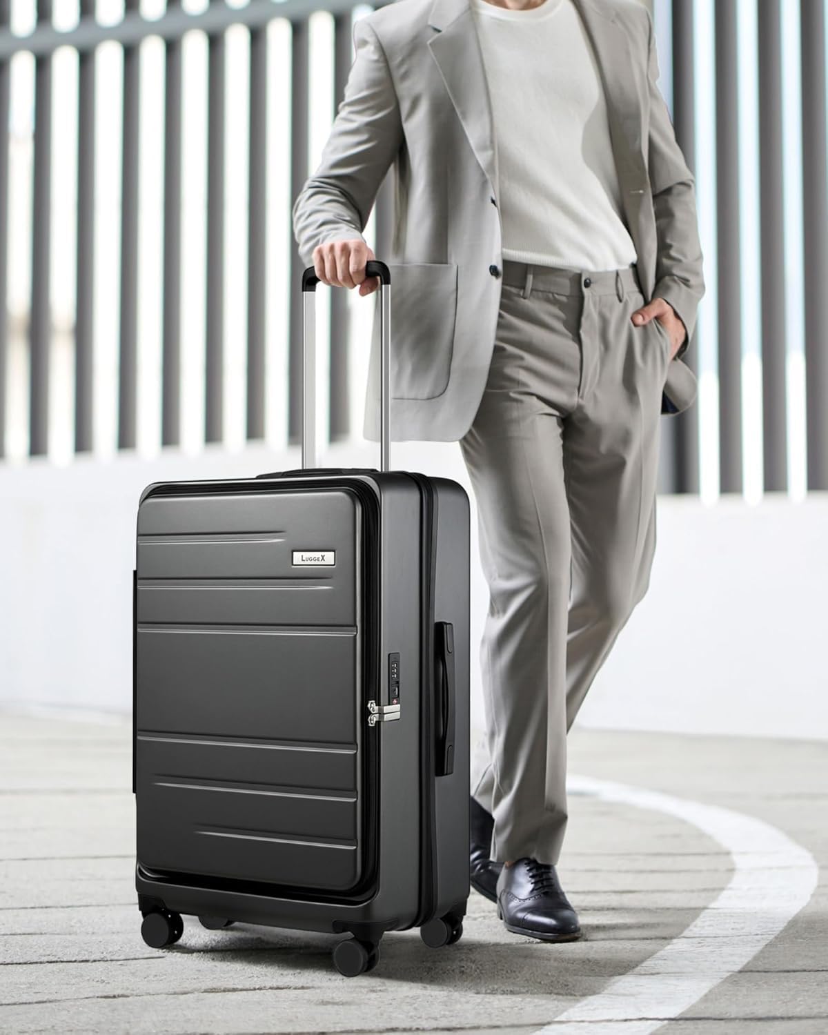 LUGGEX 24 Inch Luggage with Spinner Wheels, Expandable PC Hard Shell Checked Suitcase with Front Opening, Lightweight (Blue, 24 Inch)