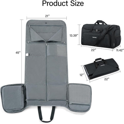 Hanke Carry on Garment Bags for Travel,Convertible Duffle Bag Luggage Bag Weekend Bag with Shoe Compartment,2 in 1 Hanging Suitcase Suit Bag for Men Women,Black