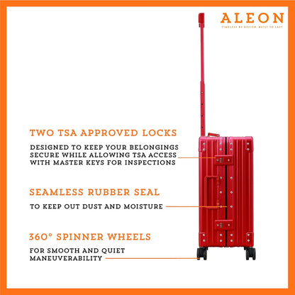 All Aluminum Lightweight Carry-On Luggage - Hardside Carry-On Suitcase, TSA Approved, Hard Shell Suitcase for Travel, Airline Approved 21 Inch Hard Spinner Wheels Luggage (Ruby)