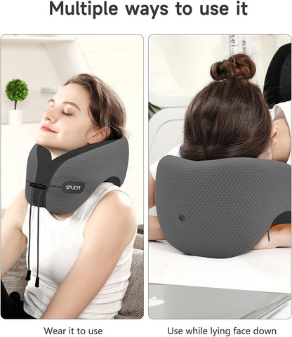 Travel Pillows for Airplanes, Neck Pillow Airplane, Airplane Travel Accessories with Eye Mask, Earplugs & Storage Bag, Ergonomic Memory Foam Neck Pillow for Sleeping, Flights, Cars (Dark Gray & Black)