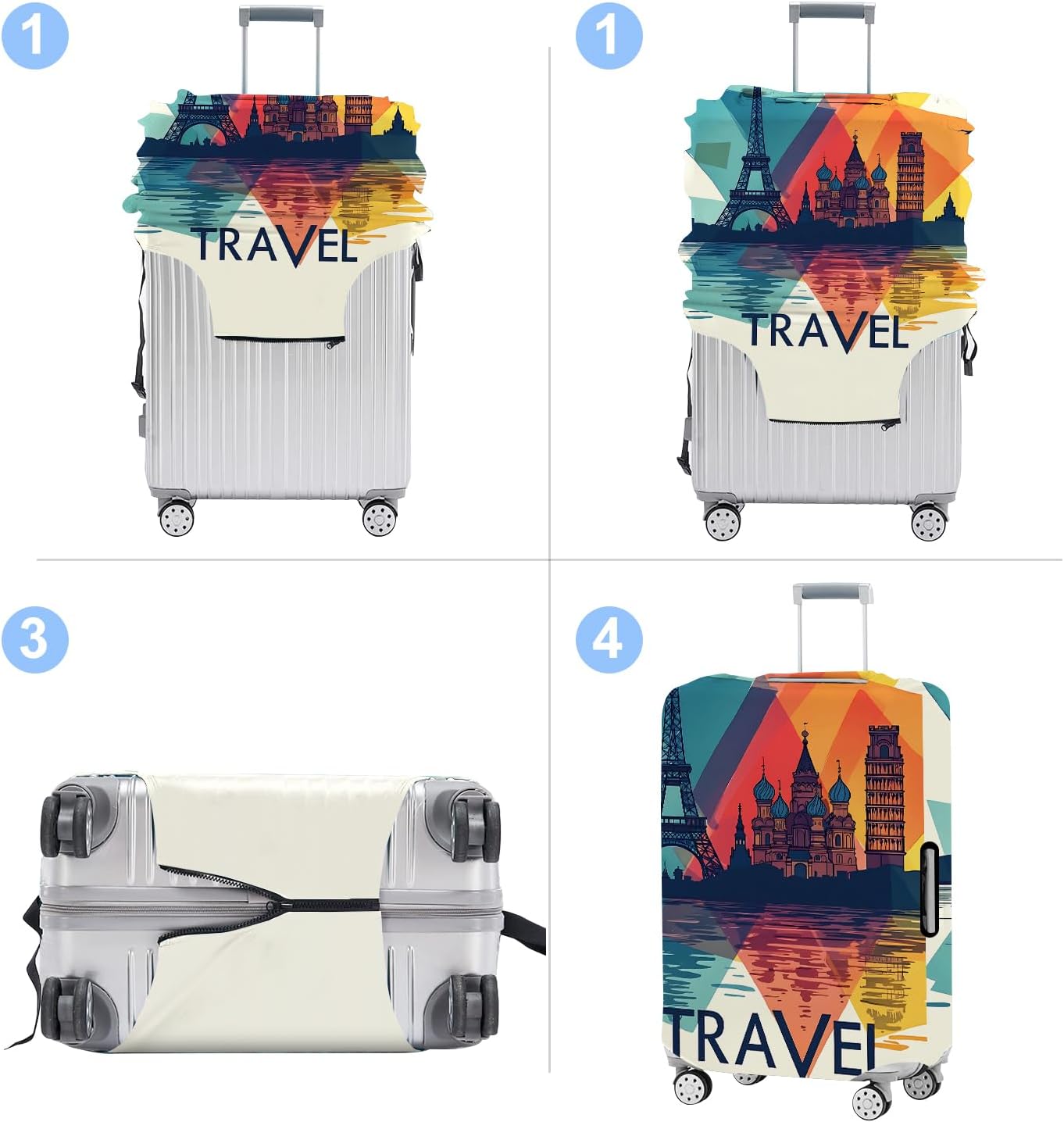 Luggage Cover Washable Suitcase Protector Anti-Scratch,Stretchable Fit for 20-34Inch Luggage Durable Travel Bag Cover with Zipper Closure (Travel-1, M(fits 24-26Inch suitcase))