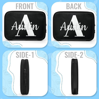 Custom Electronic Organizer Travel Case with Name Small Cable Storage Bag, Personalized Gifts Travel Essentials for Phone Cords Charger Accessories, Black