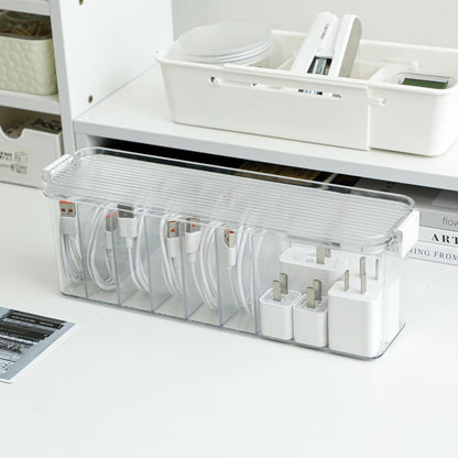 Yesesion Plastic Cable Organizer Box with 7 Compartments, Clear Cords Storage Case for Desk Drawer Accessories, Phone Charger, Art Crafts, Stationery Holder for Marker Pen, Pencils, Crayons