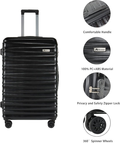 Luggage Sets 3 Piece(20/24/28)-Suitcase Set- Luggage with Wheels-PC + ABS Durable Lightweight Rotating hardshell suitcase 5PCS (Black)…