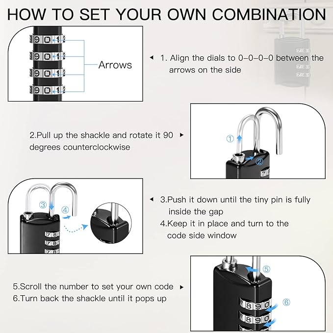 Sadnyy 15 Pcs 4 Digit Combination Locks Combination Padlock Luggage Number Locks Outdoor Waterproof Resettable Padlock for Door Traveling School Gym Locker Suitcases Employee Hasp Storage