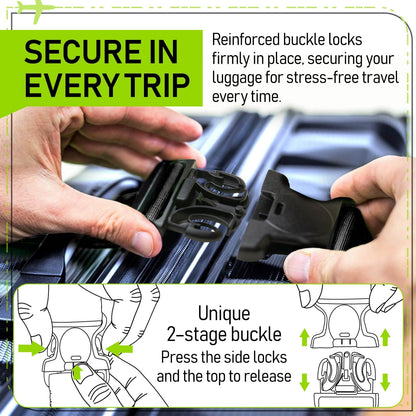 Untethered Luggage Straps | TSA-Approved Suitcase Belts with Heavy-Duty Buckles. Secure Adjustable Travel Accessories for Checked Bags. 4-Pack
