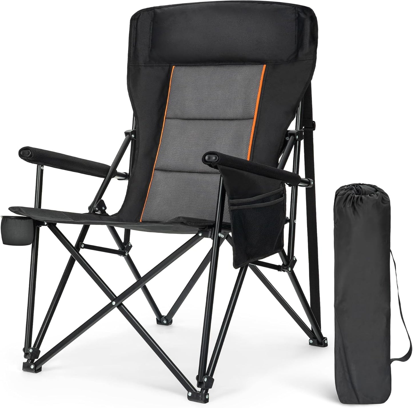 ALPHA CAMP Oversized Folding Camping Chairs for Adults High Backrest Heavy Duty Lawn Chairs Support 500 LBS Portable Camp Chairs with Cup Holders Large Side Pocket Outdoor Chair