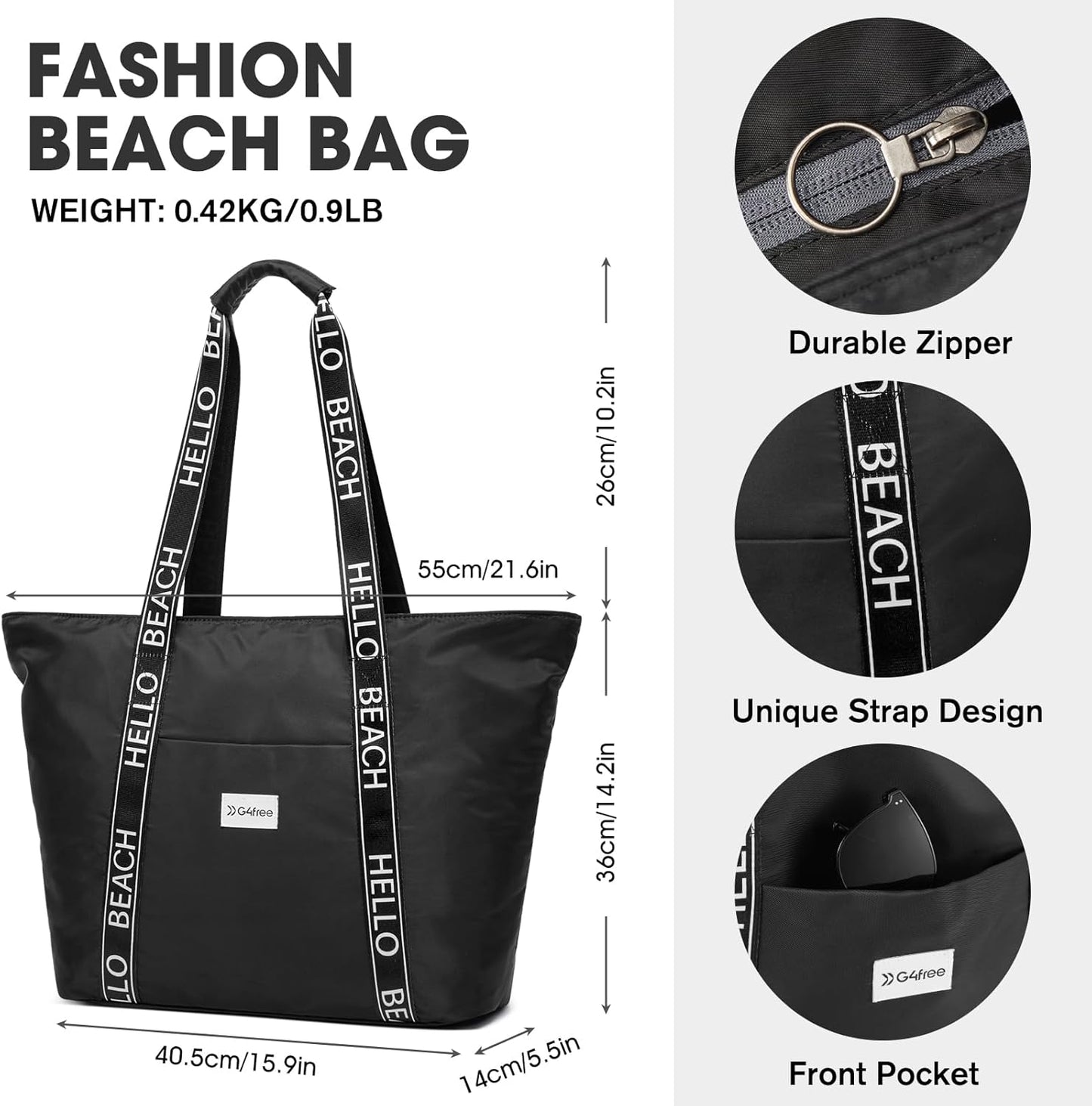 G4Free Beach Bag, Waterproof Beach Bags for Women, Personalized Strap Tote Bag for Women Birthday Gifts