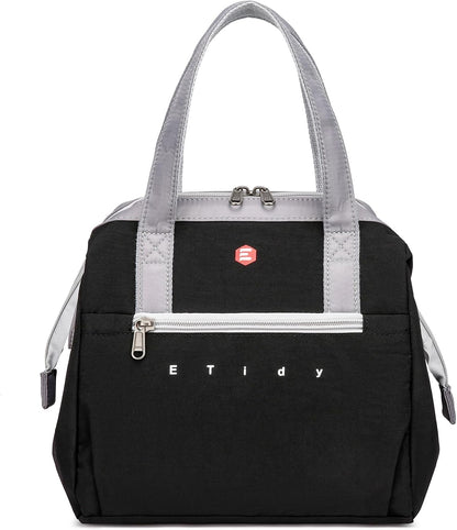 ETidy Fashionable & Lightweight Reusable Lunch Bag Large Capacity Waterproof & Leak Proof Lunch Box Insulated Cooler Lunch Tote For Women Adult To Work Travel Outdoor(Black)